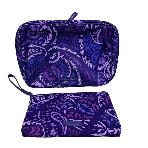 Vera Bradley Travel Bundle Cosmetic Makeup‎ Bag and Quilted Wristlet Purple NWOT - Picture 1 of 13